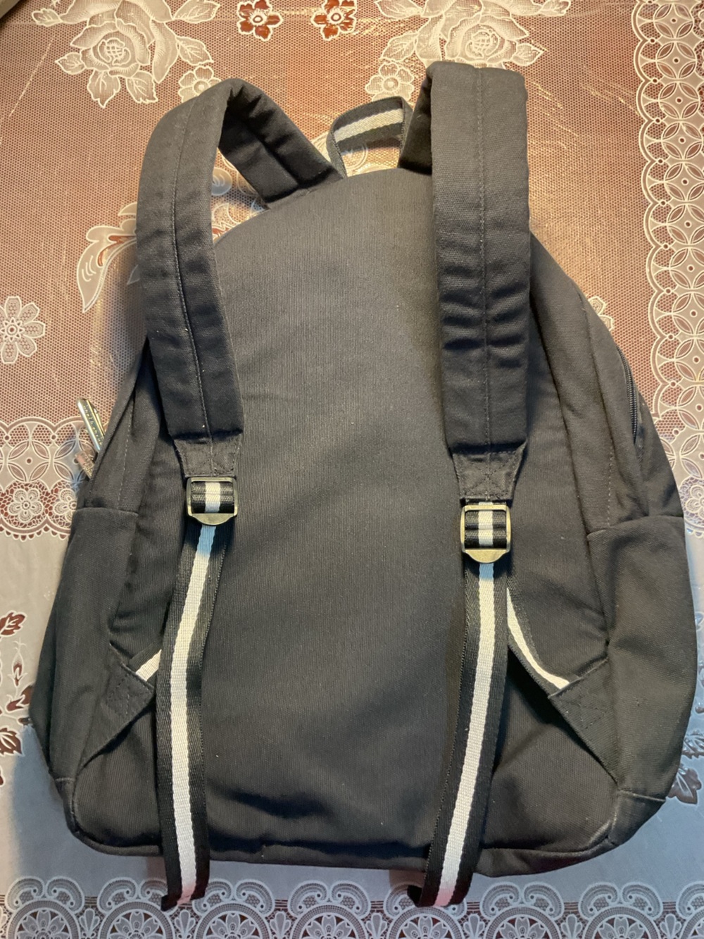 Ralph Lauren Black Canvas Backpack with White Pony and Striped Trim - Picture 2 of 2